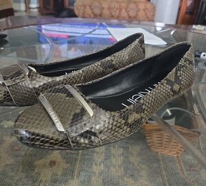 Calvin Klein Snakeskin Pattern Flats with Metallic Accent